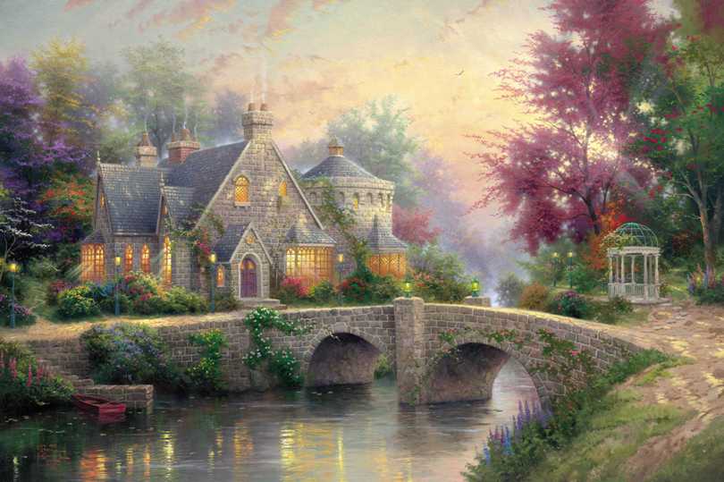 Lamplight Manor painting - Thomas Kinkade Lamplight Manor art painting